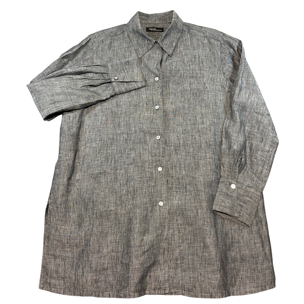 Valerie by Valerie Stevens Grey 100% Linen Button Down Shirt Womens Large‎ L